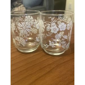 Vintage Libbey Glasses Cute Flowers 2pc 4ounce Thistle